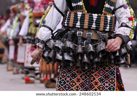 Bulgaria - jan 31, 2015: Traditional masquerade costume is seen at the the International Festival of the Masquerade Games \
