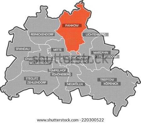 Map of Berlin districts. Focus on district Pankow. Other districts are identified by name also.