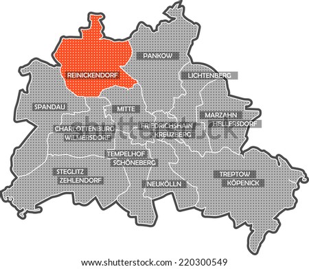 Map of Berlin districts. Focus on district Reinickendorf. Other districts are identified by name also.