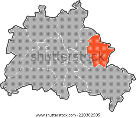 Map of Berlin districts. Focus on district Marzahn Hellersdorf.