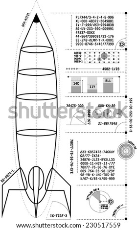 Technical drawing of a rocket