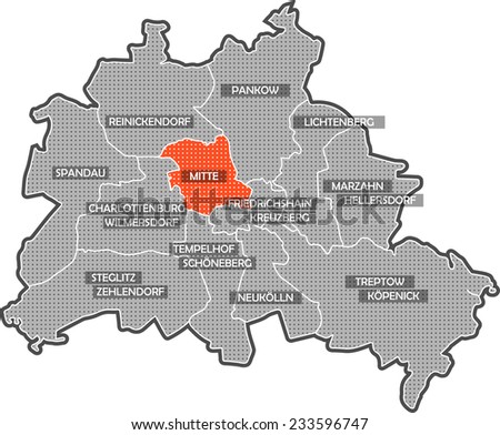 Map of Berlin districts. Focus on district Mitte.