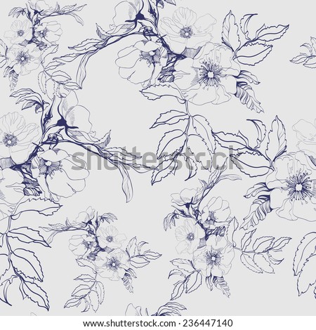 Seamless floral pattern with a blossoming branch of wild rose Vector Illustration Seamless floral pattern with a blossoming branch of wild rose Vector Illustration