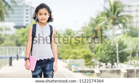pupil of primary of preschool.kindergarten school concept.Cute kid smiling is going to school.back to school