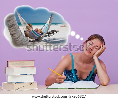 Female student dreaming of a summer vacation