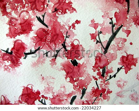 stock photo Cherry Blossom watercolor on paper