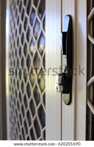 Close up of suburban security sliding door