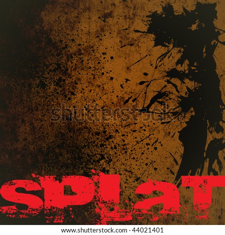 Grunge brown dirty looking background with black stain and splat text and copy space