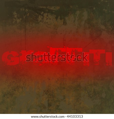 Grunge brown dirty looking background with brown stains and red graffiti text and copy space