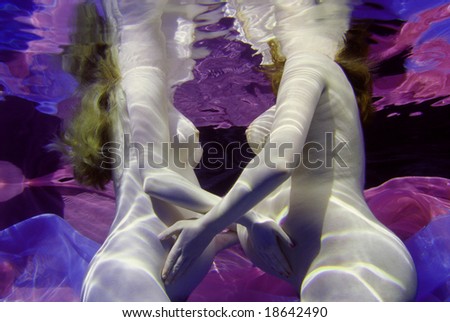 two pregnant women connecting underwater