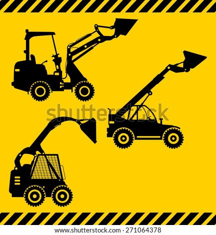 Detailed illustration of skid steer loaders, heavy equipment and machinery