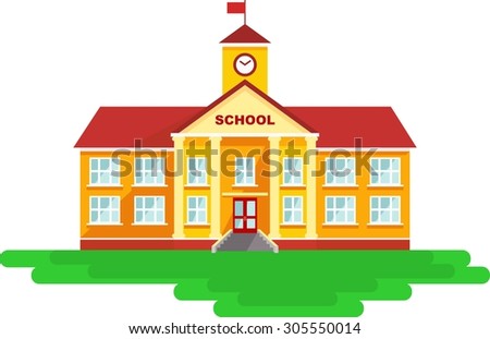 Classical school building isolated on white background