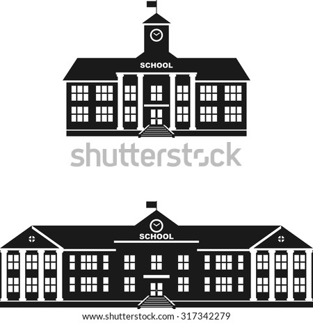 Silhouette illustration different variants of classical school building in a flat style.