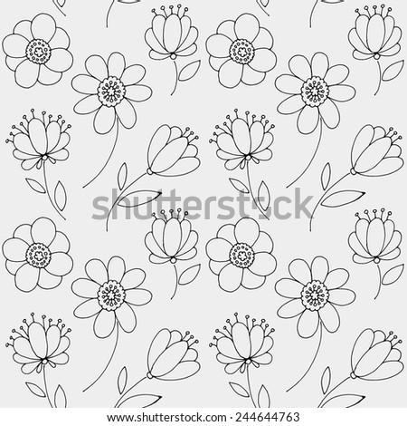 Seamless pattern  with flowers. White and grey