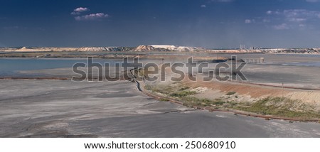 Panorama of Kursk Magnetic Anomaly industrial area with developed man-made desert, Belgorod region in southern Russia