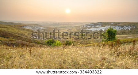Early morning in steppe at Kolyuzhny Yar protected area near Rovenki, Belgorod region, southern Russia