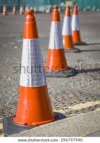 Traffic cones on the streets of London.