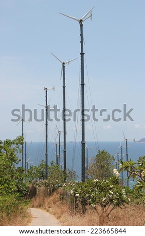 Windmill Generating Electricity for People on Larn Island, Pattaya, Thailand