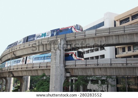 Bangkok, Thailand - April 16, 2015: The Bangkok Mass Transit System , known as BTS or Skytrain, is an elevated rapid transit system in Bangkok. The system consists of 34 stations along two lines.