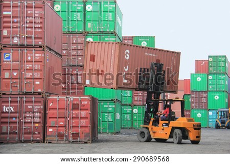 Bangkok, Thailand - April 30, 2015: Bangkok Port is an international port located on the Chao Phraya River in Bangkok. It is primarily a cargo port of Thailand.