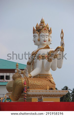 Chachoengsao, Thailand - May 4, 2015: The biggest Brahma, the Hindu God of Creation, is located at Samanrattanaram Temple.