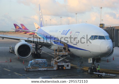 Bangkok, Thailand - May 12, 2015: ANA or All Nippon Airways is a Japanese airline operating services to 49 destinations in Japan and 32 international routes.