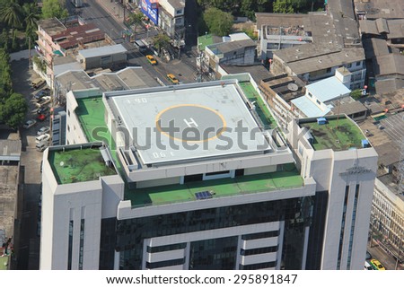 Bangkok, Thailand - April 28, 2015: Helipad on the top of Saint-Gobain S.A., a French multinational corporation,