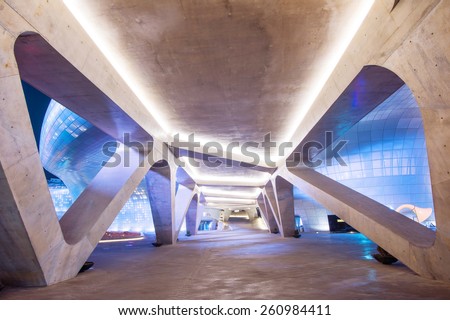 SEOUL, SOUTH KOREA - MARCH 15: Dongdaemun Design Plaza is a modern architecture in Seoul designed by Zaha Hadid.Photo taken March 15,2015 in Seoul, South Korea.