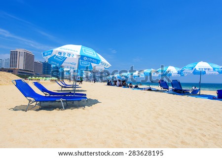 BUSAN, SOUTH KOREA - JUNE 1: Haeundae beach one of the popular beaches of Busan on June 1, 2015 in Busan, South Korea.