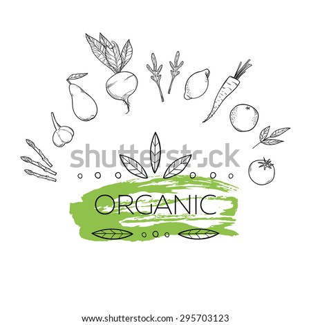 Hand drawn vector illustration - Logotype of healthy food. Grocery store. Organic and vegan food.