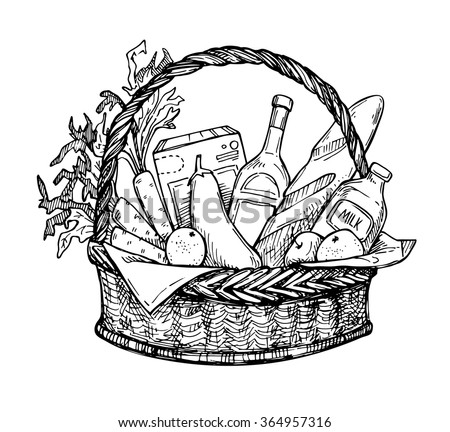 Hand Drawn Vector Illustration - Supermarket Shopping Basket With