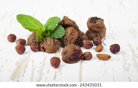 Italian cookies Florentino with raisins and walnuts on wooden background