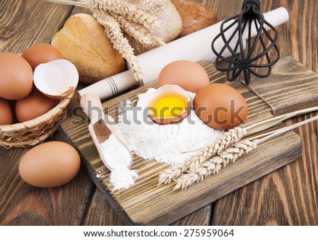 Baking preparation, a variety of baking utensils and ingredients