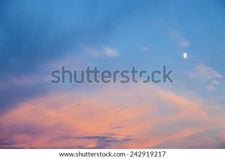 Orange and Blue Twilight Sky with Moon