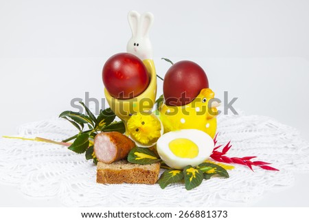 Eggs and food, Easter symbol celebrating the resurrection of Jesus Christ, polish traditional wielkanocna swieconka