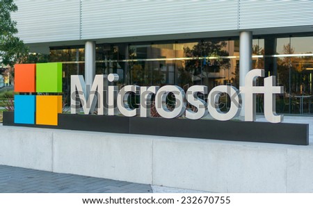 MOUNTAIN VIEW, CA/USA - NOV 22, 2014: Microsoft corporate building in Mountain View, CA. Microsoft is a multinational company that develops and sells computer software and consumer electronics.