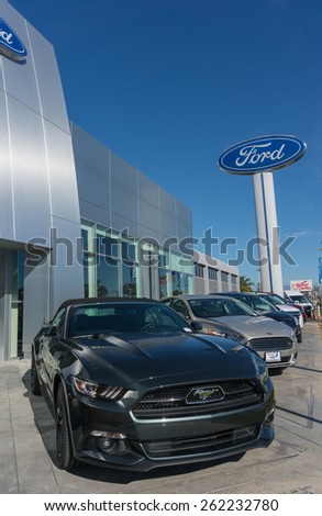 SANTA CLARA, CA/USA - FEBRUARY 15: Ford cars on display on Feb 16, 2015 in Santa Clara, CA. Ford is an American multinational automaker headquartered in Dearborn, Michigan.