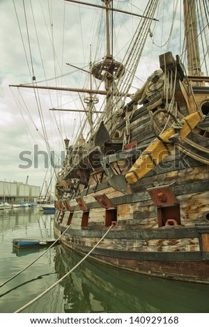 Side of the reconstruction of an old galeon