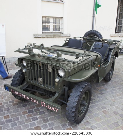 MORTARA, ITALY - SEPTEMBER 28, 2014: Italian armored car for the army, in car show in Fiera dell\'Oca in Mortara, Italy