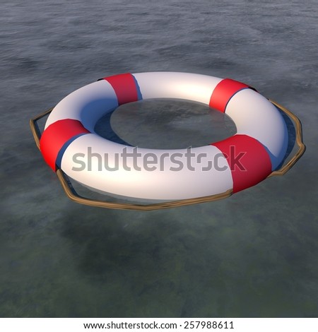 Life preserver floating in water, 3d render