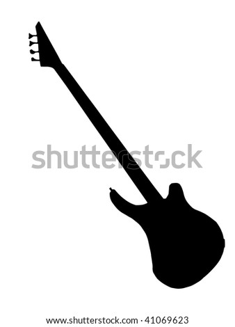 Black silhouette of bass guitar on white background