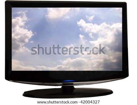 View of a black last generation tv screen, with sky on the screen