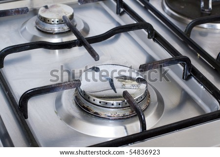 Closeup of metal gas stove without fire