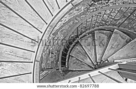 Close up of a spiral staircase going down