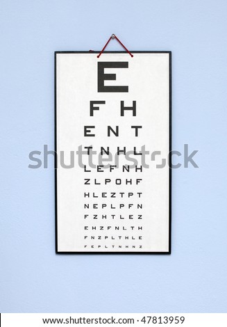 eye test chart - white optometry chart on the blue wall