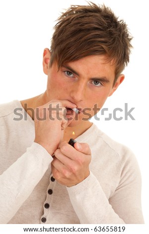 stock photo portrait of a young sexy man smoking a cigarette