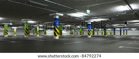 parking garage, underground interior of shopping center
