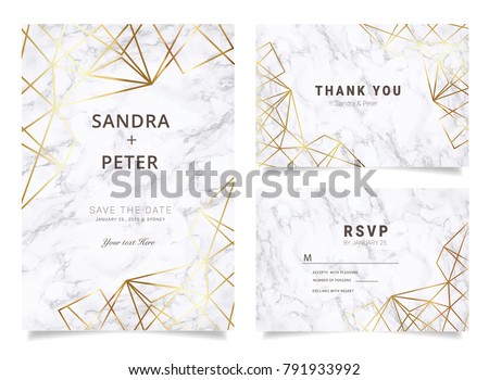 Marble Wedding Invitations set  for Design  Thank you card , RSVP Stationary with marble vector cover.