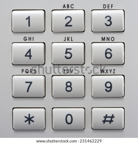 Telephone Keypad with Buttons. Numbers and Letters. Top View close up