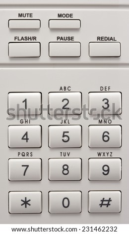 Telephone Keypad with Buttons. Numbers and Letters. Top View close up